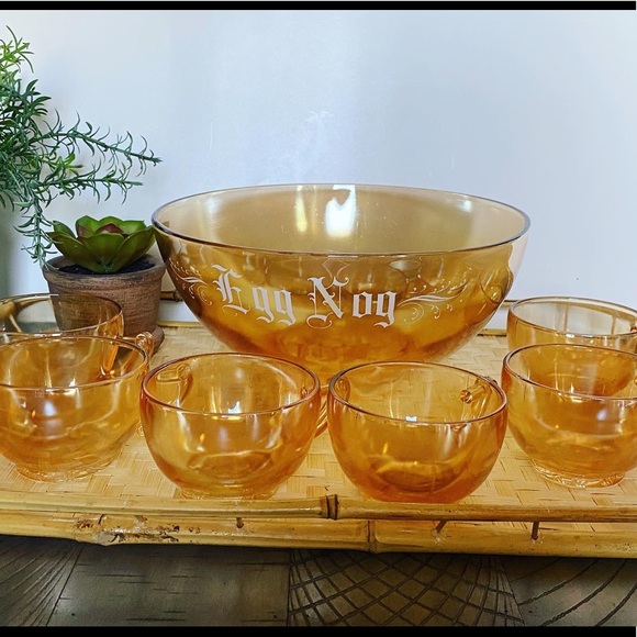 Egg Nog Punch Bowl Set Glass Co Carnival Glass Eggnog Bowl agrohort.ipb.ac.id